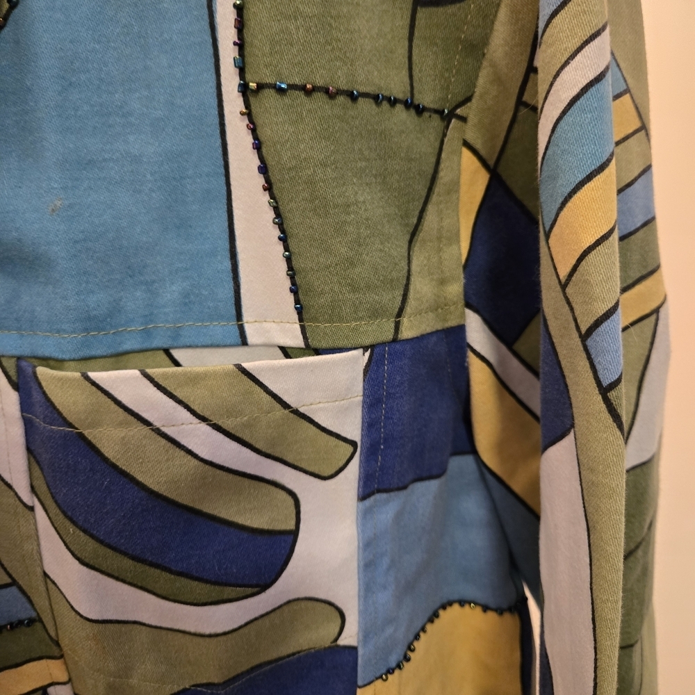 Patchwork Blue and Green Beaded Jean Jacket. 20x25 - Picture 8 of 10